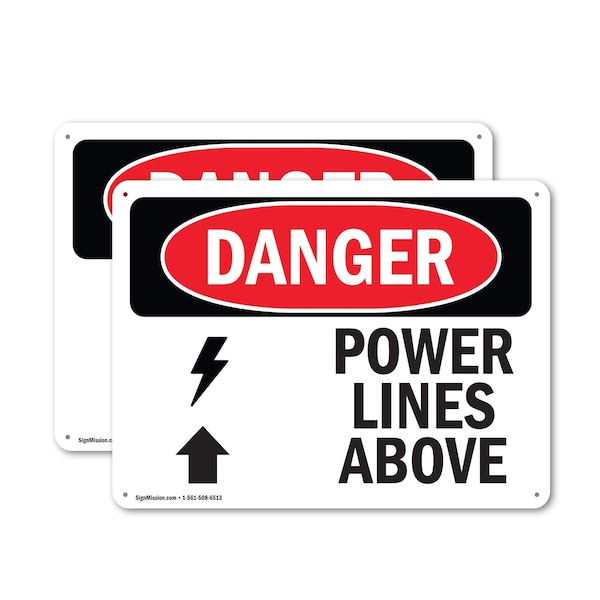 Signmission Power Lines Above Danger Sign, Plastic, 10in W x 7in L, 2PK OS-2PACK-DS-P-710-L-1536 - main